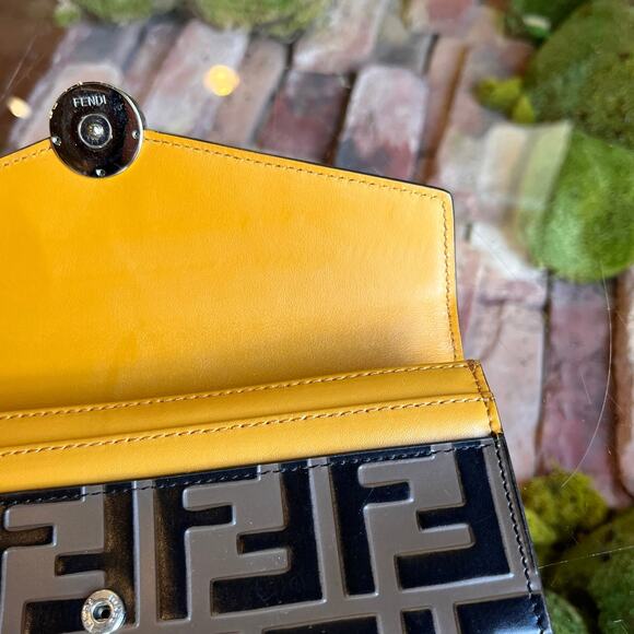 FENDI Zucca F is Continental Wallet Embossed Leather Yellow  FENDI F Is Fendi Yellow Zucca Leather Continental Wallet